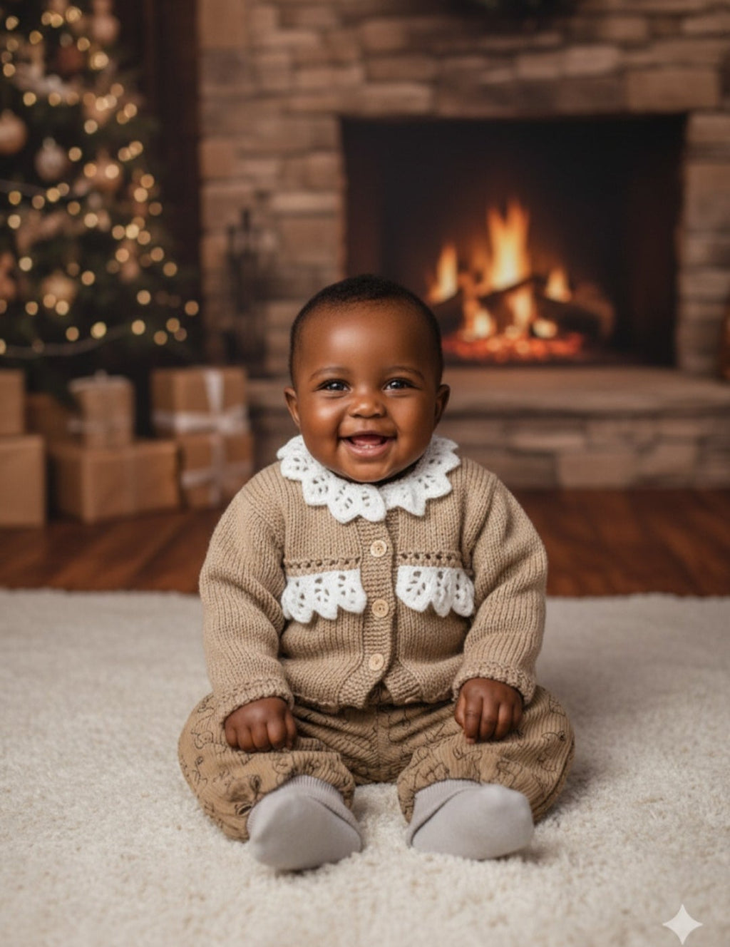 Girls Peter pan collar cardigan & soft cord pants