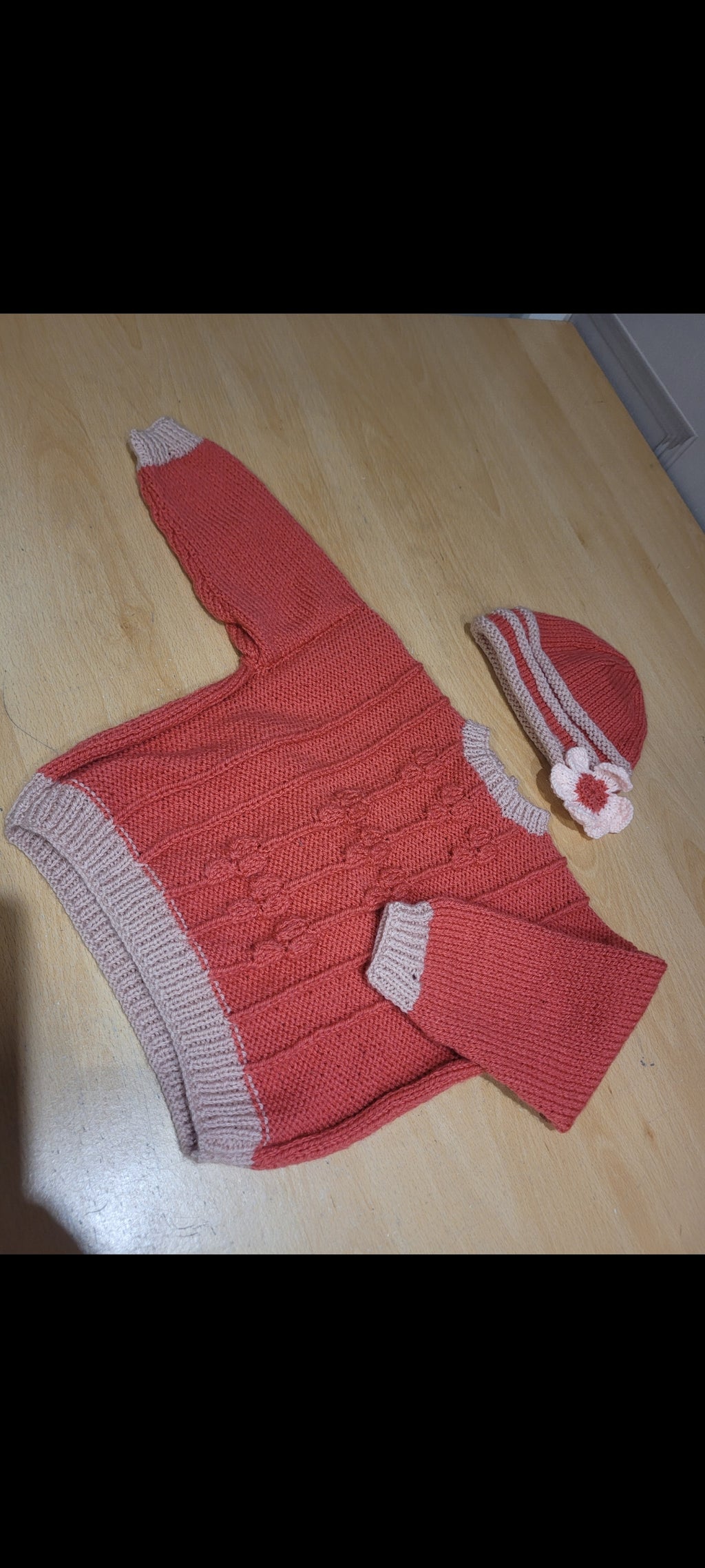 Handmade knit jumper & flower hat 6-9 months