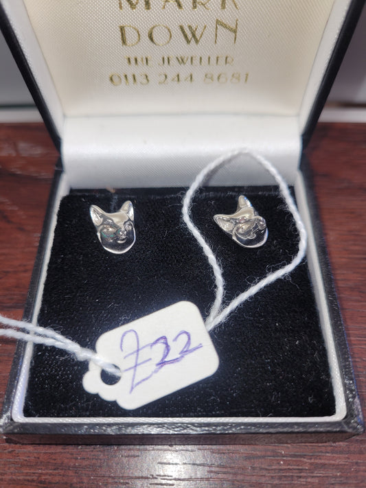 Silver fox head stud back earrings