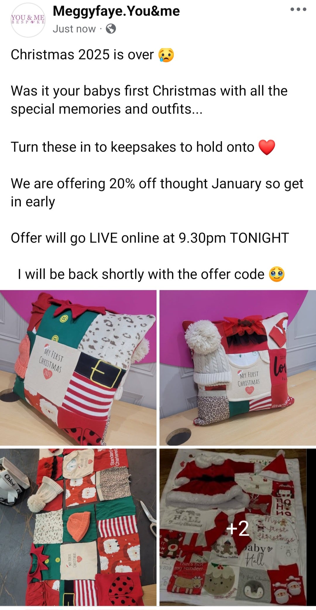 My first Christmas keepsake item made from baby clothes