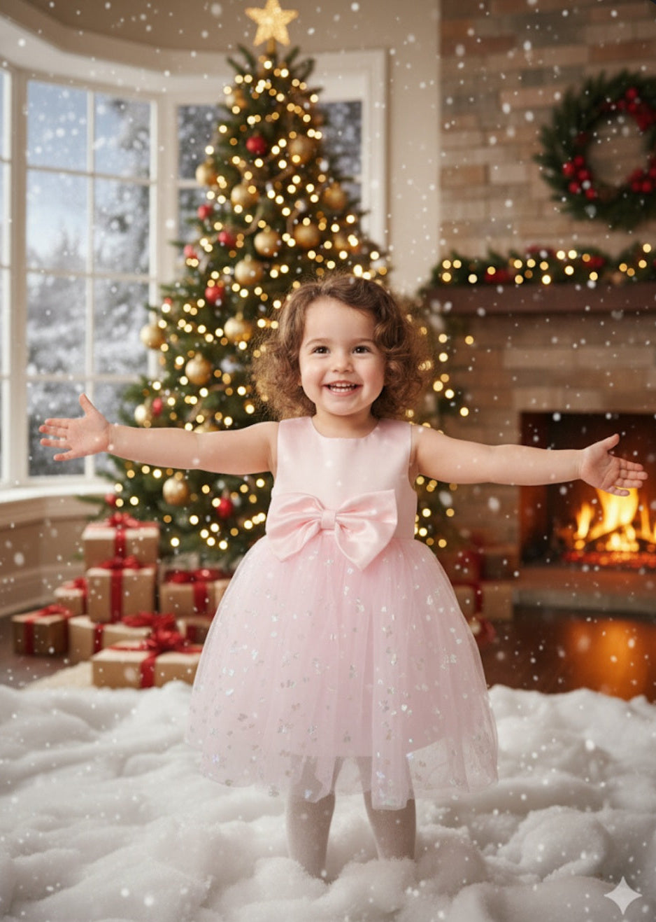 ✨ Extreme Tutu Bow girls Party Dress with Silver butterfly (Pink)