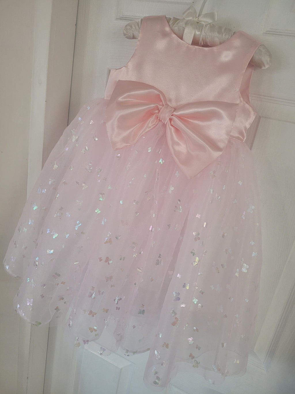 ✨ Extreme Tutu Bow girls Party Dress with Silver butterfly (Pink)