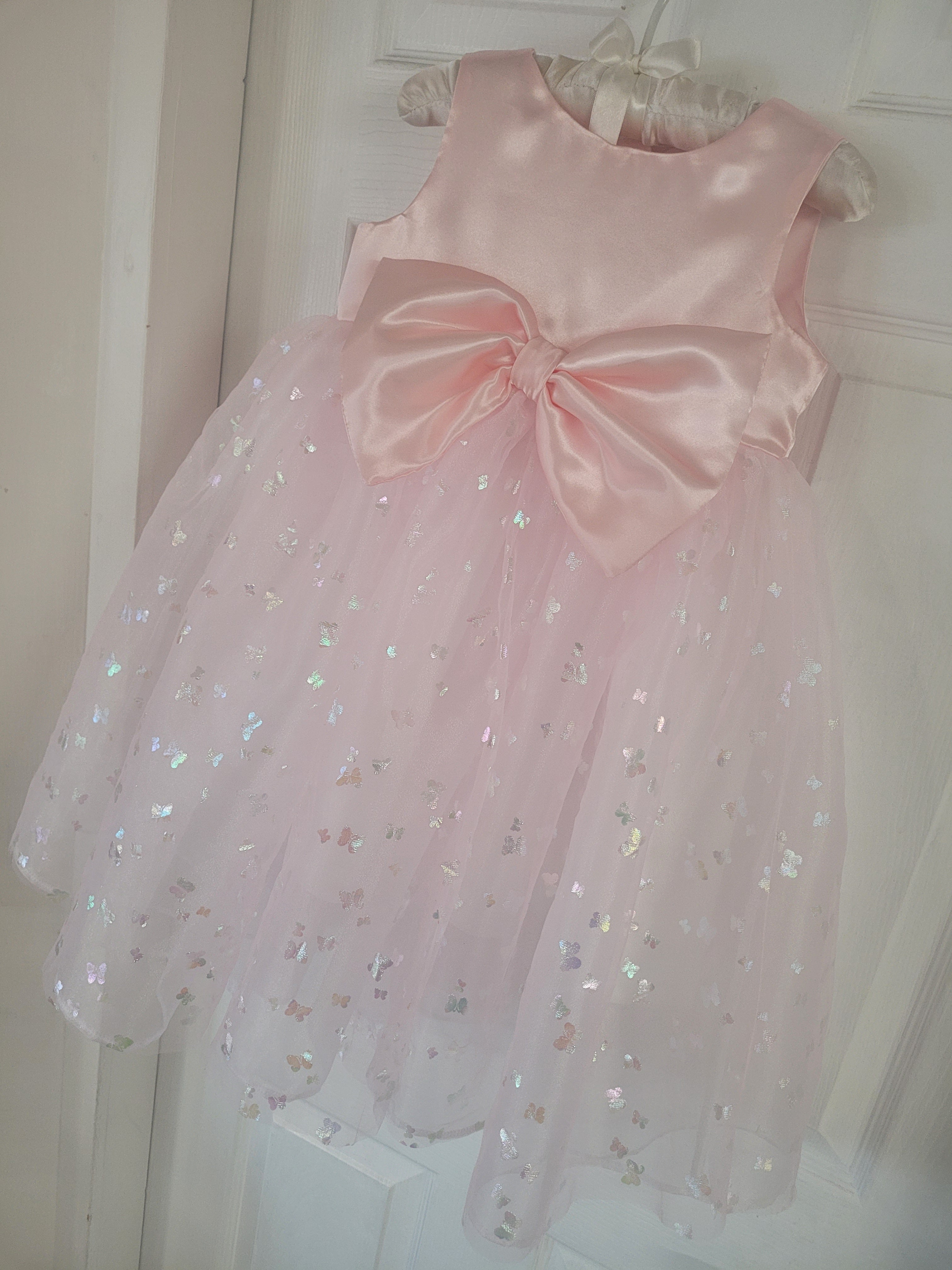 ✨ Extreme Tutu Bow girls Party Dress with Silver butterfly (Pink)