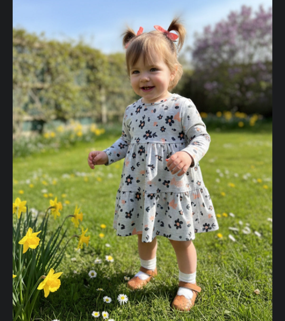 Long Sleeve grey floral spring dress