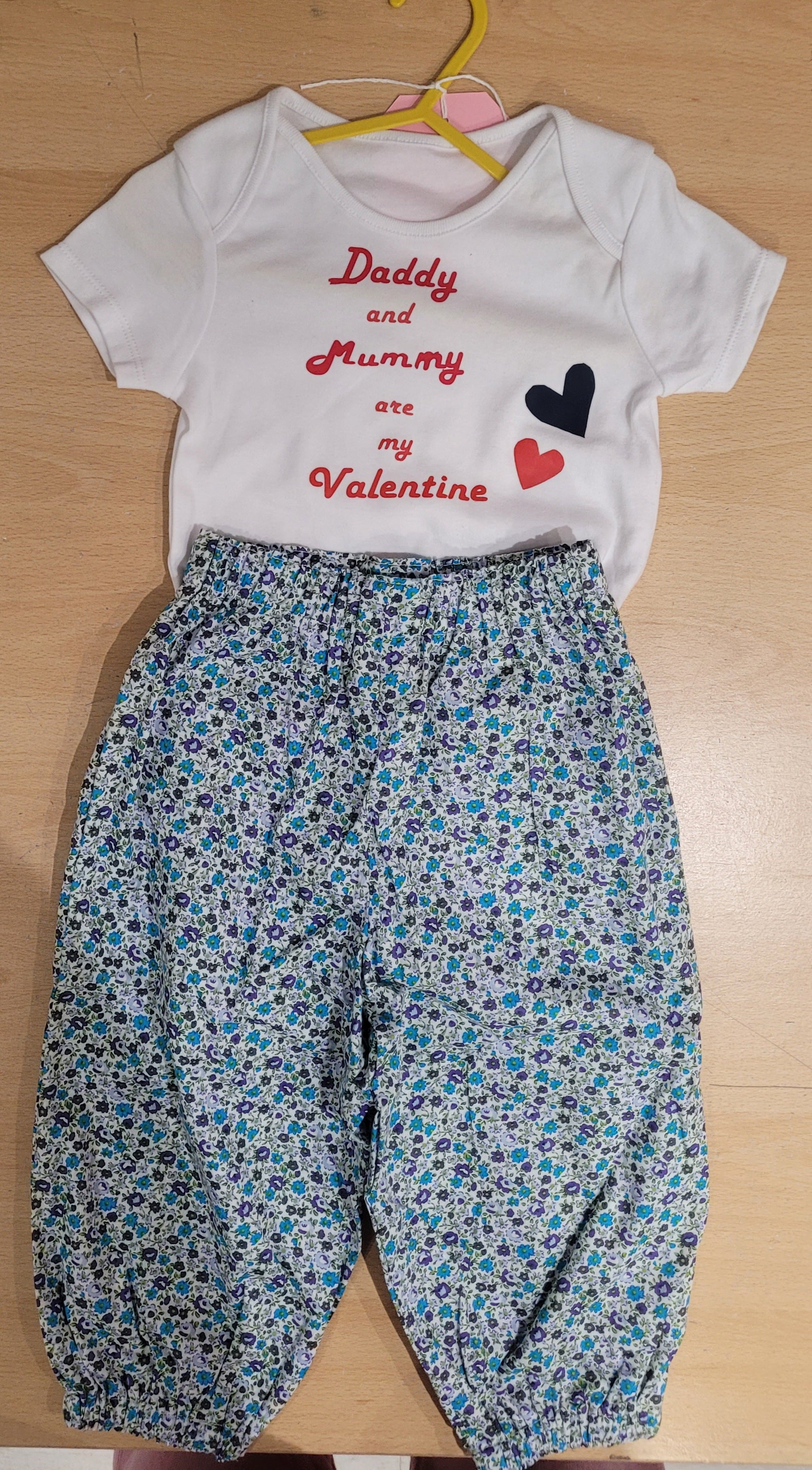 "My Valentine" Personalized Baby Bodysuit & Floral Pant Set