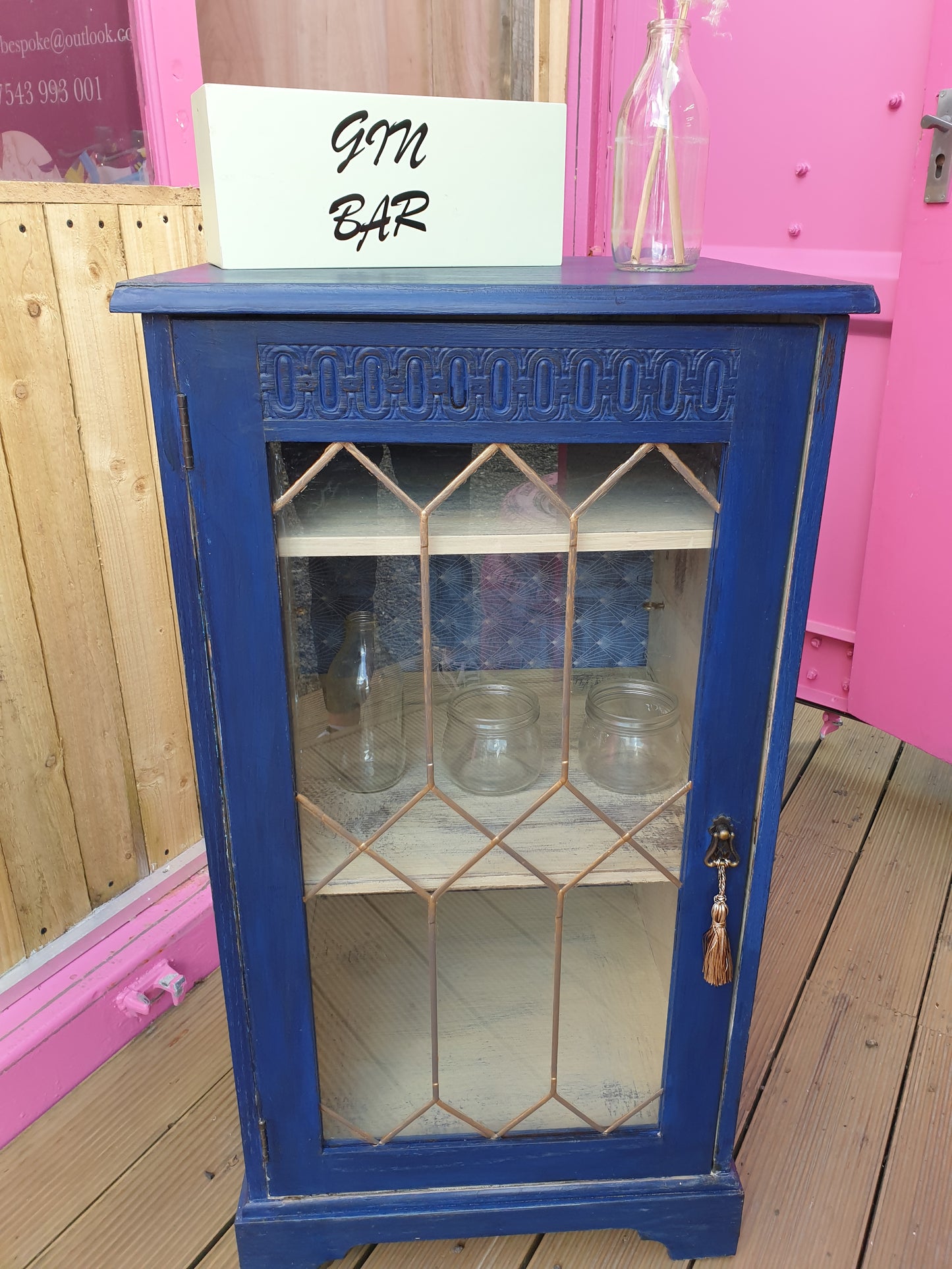 Bespoke navy blue Gin Bar Drinks Cabinet Handpainted.by.MeggyFifee