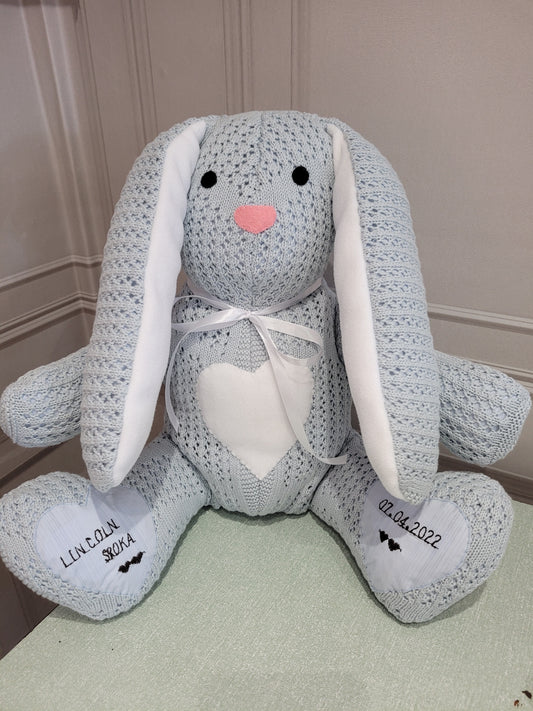 Childs birth keepsake bunny with name and D.o.b By.Meggy-Fifee