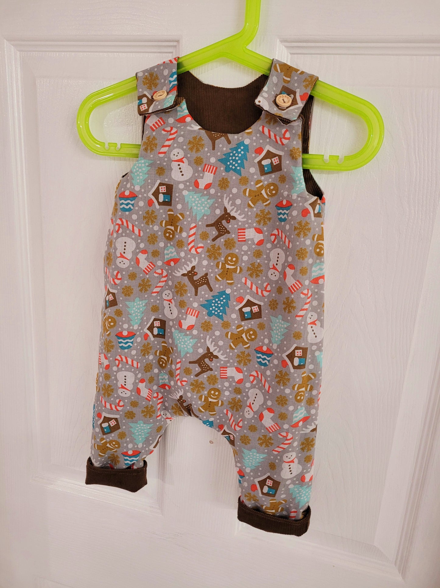 Christmas boys dungrees reversible in print and cord handmade.by.meggyfifee