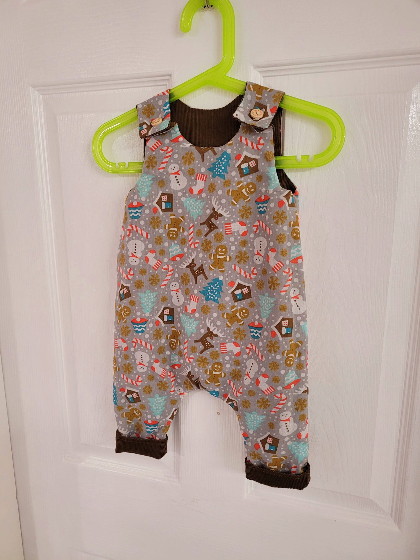 Christmas boys dungrees reversible in print and cord handmade.by.meggyfifee