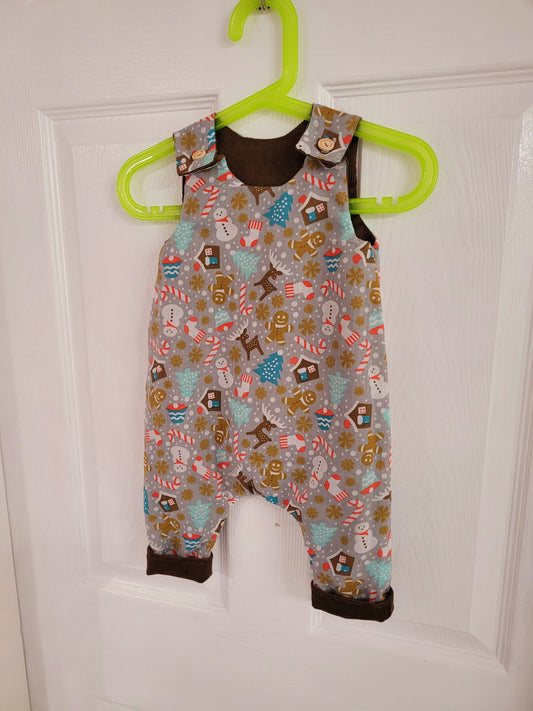 Christmas boys dungrees reversible in print and cord handmade.by.meggyfifee
