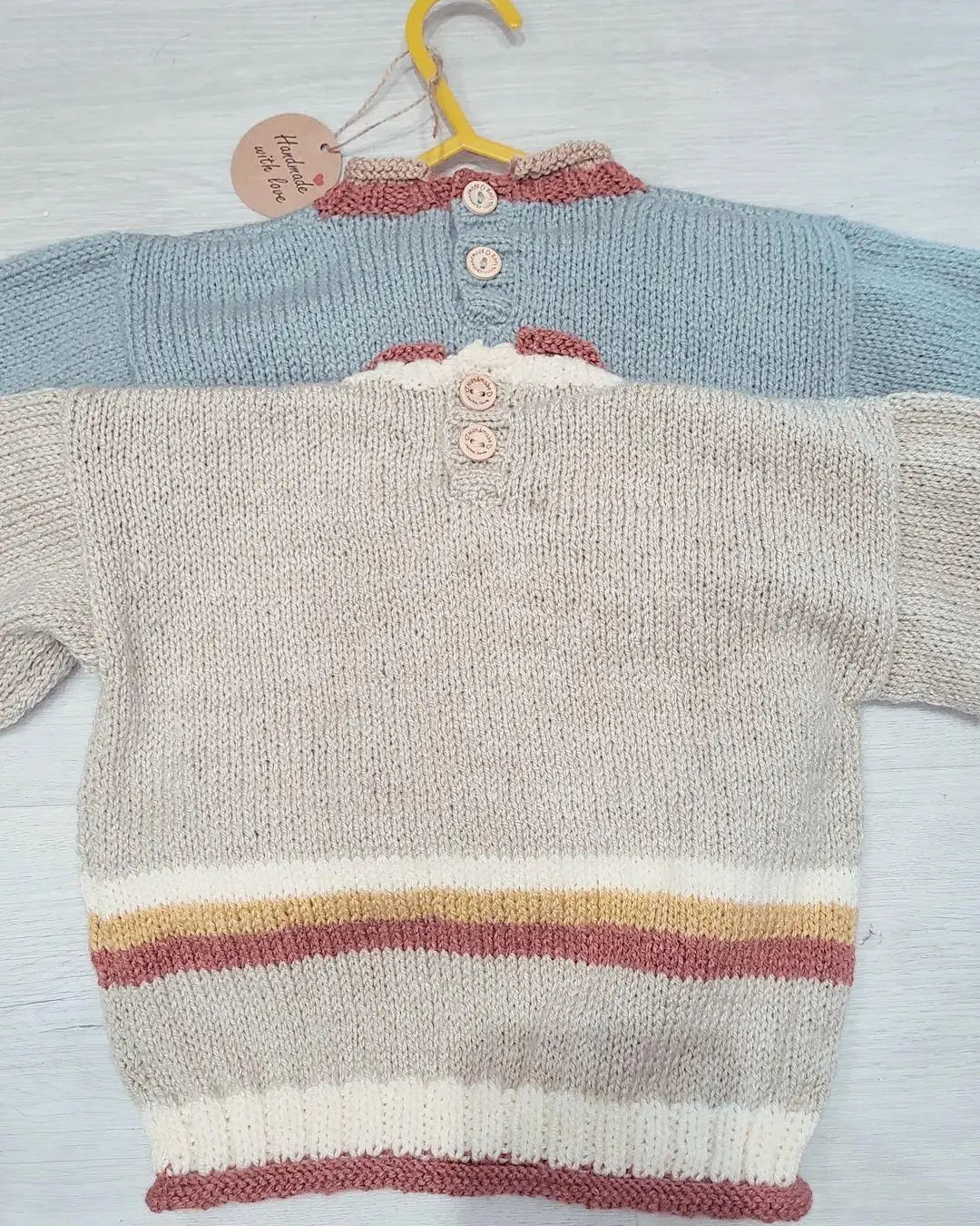 Baby knitted jumpers strip button back handmade.by.meggyfifee