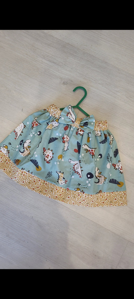 Bespoke handmade girls mint brown dino skirt