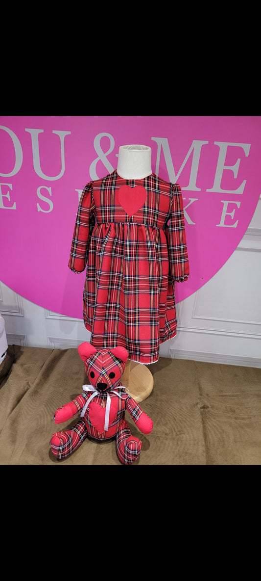 Christmas red tartan dress with heart handmade.by.meggyfifee